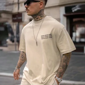 Faith Over Fear - Beige - Gym Oversized T Shirt